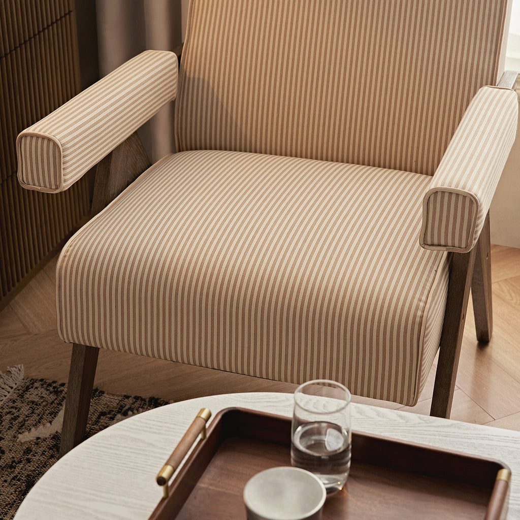 Chinnor Ochre Striped Linen Blend Weathered Oak Frame Accent Chair