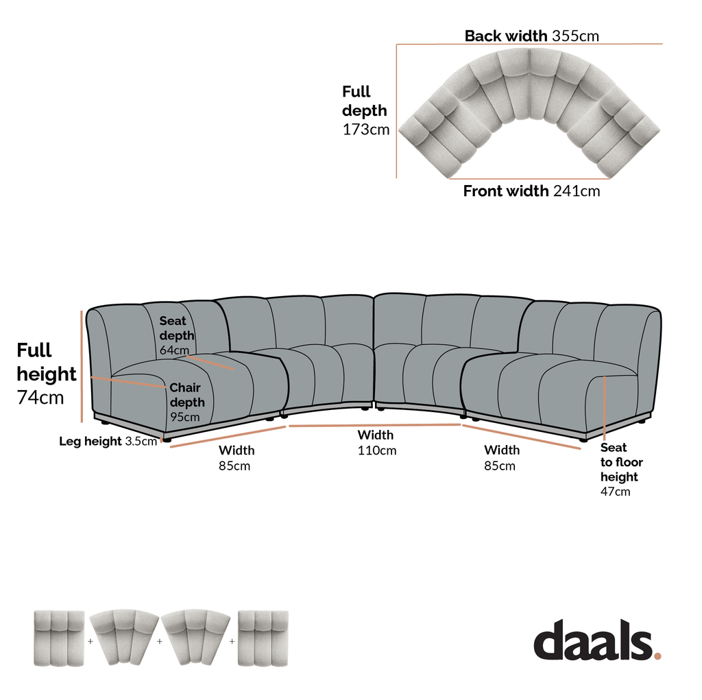 Granvia Musk Blush Boucle Modular Sofa, 4-Seater Large Corner Sofa