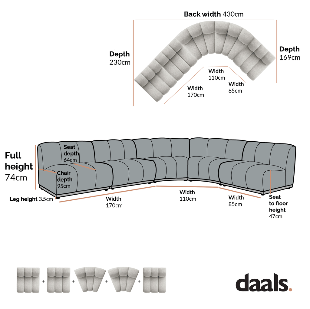 Granvia Musk Blush Boucle Modular Sofa, 5-Seater Grand L-Shaped Sofa