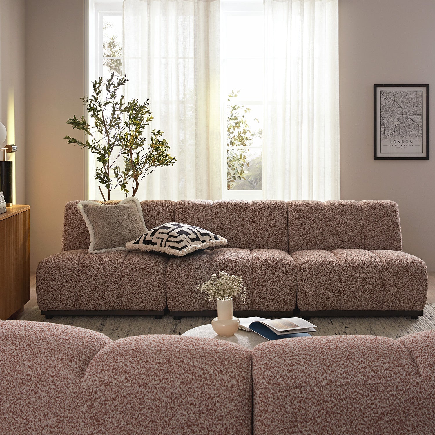 Granvia Musk Blush Boucle Modular Sofa, 3-Seater Sofa