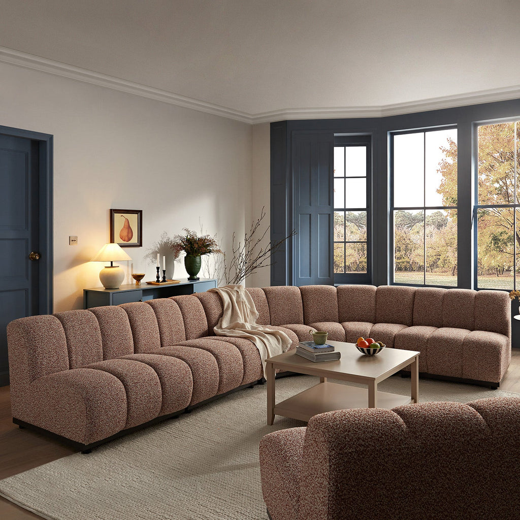 Granvia Musk Blush Boucle Modular Sofa, 5-Seater Grand L-Shaped Sofa
