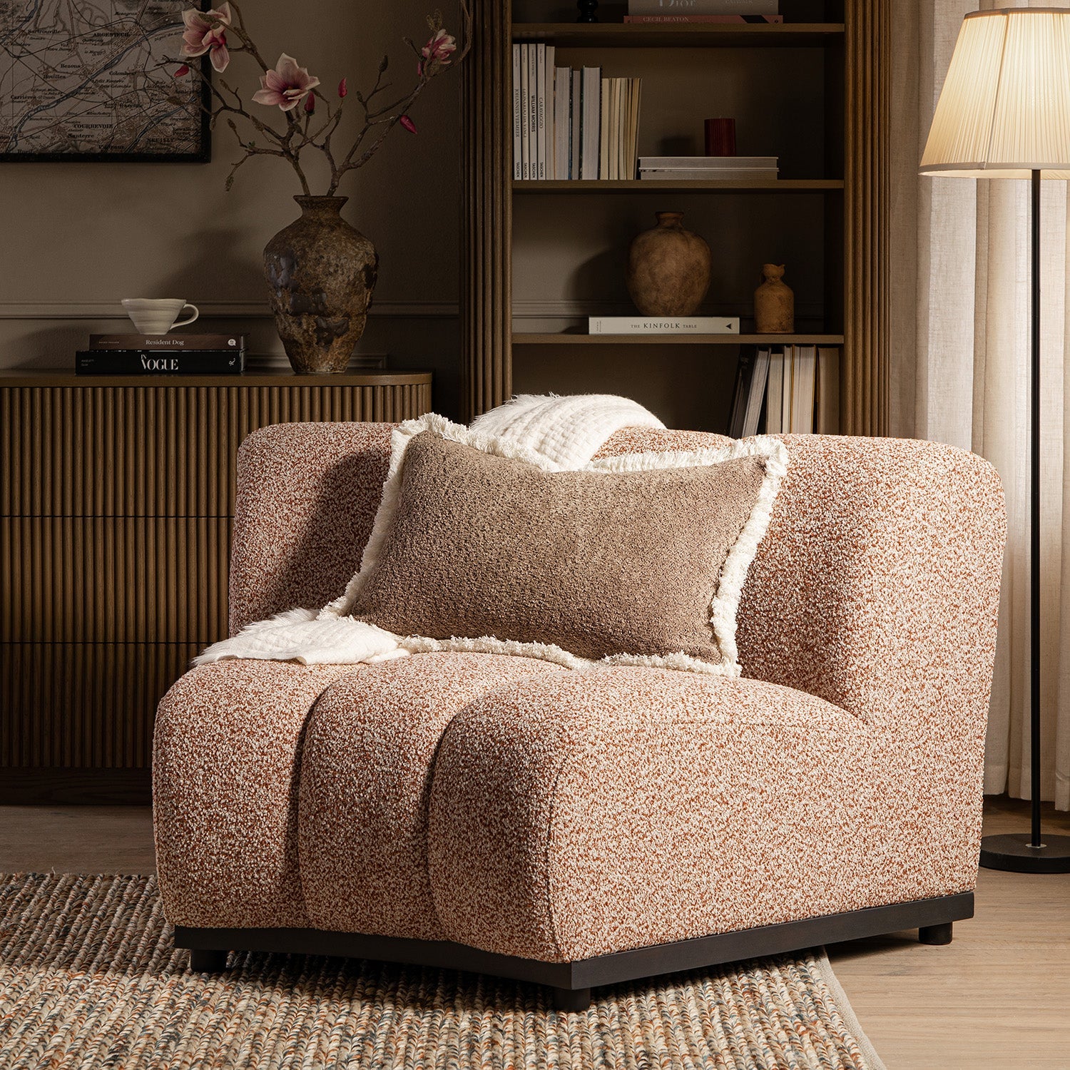 Granvia Musk Blush Boucle Modular Sofa, 1-Seater Curved Sofa