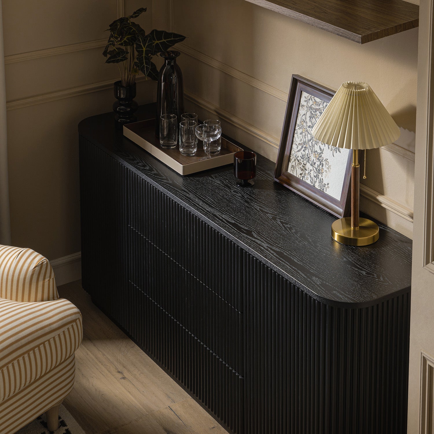 Maru Large 2-Door Sideboard with Drawers, Black