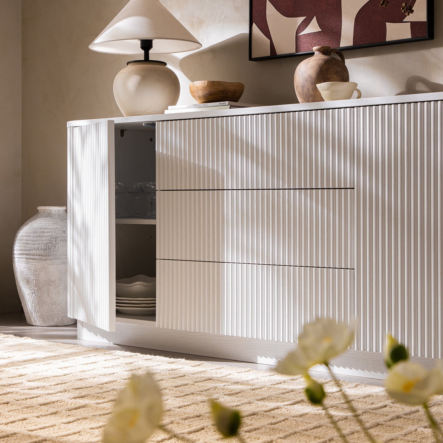 Maru Large 2-Door Sideboard with Drawers, Washed White