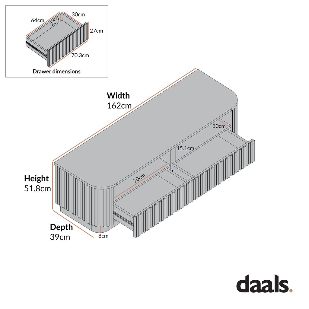 Maru 162cm TV Unit with Drawers, Sage Green