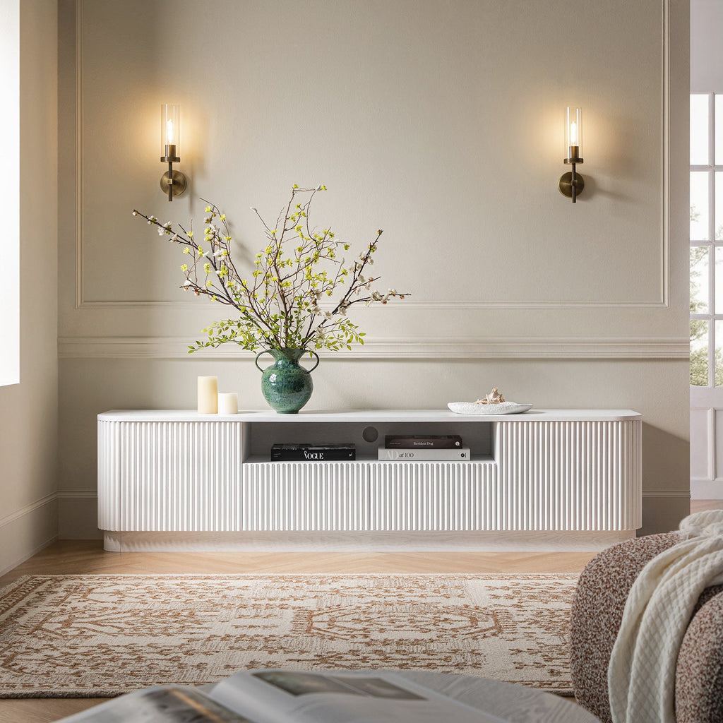 Maru 200cm Wide TV Unit with Drawers, Washed White