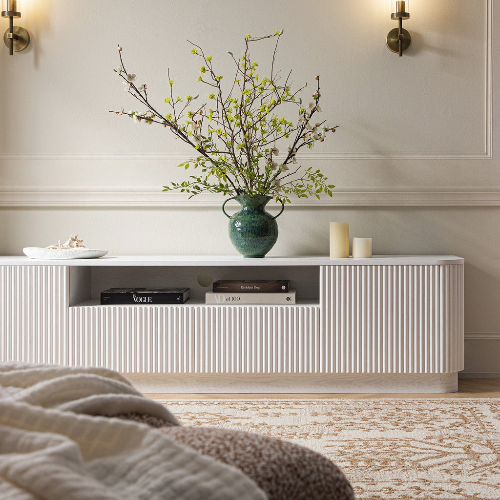 Maru 200cm Wide TV Unit with Drawers, Washed White