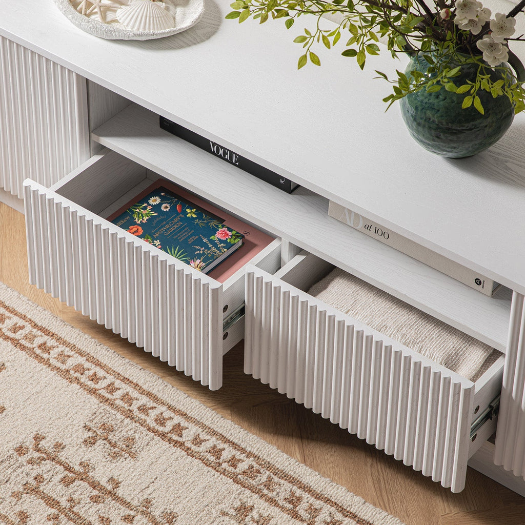 Maru 200cm Wide TV Unit with Drawers, Washed White