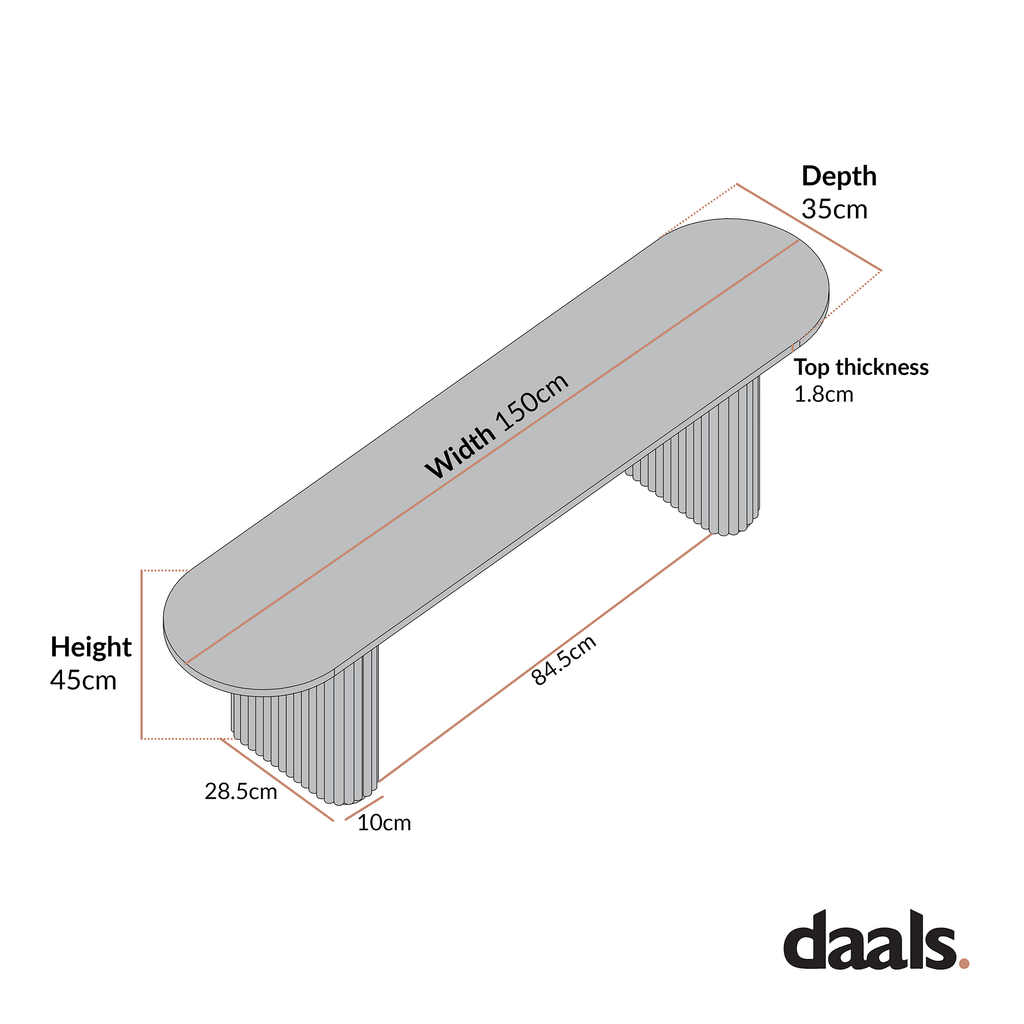 Maru 150cm Dining Bench, Washed White