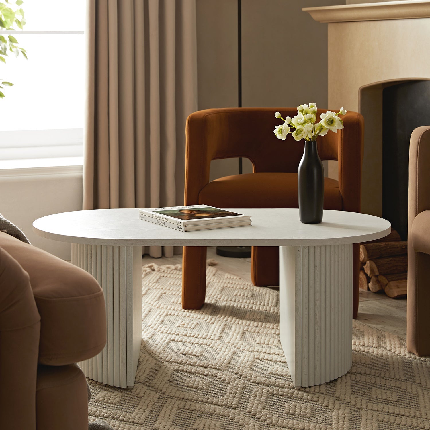 Maru Oval Coffee Table, Washed White