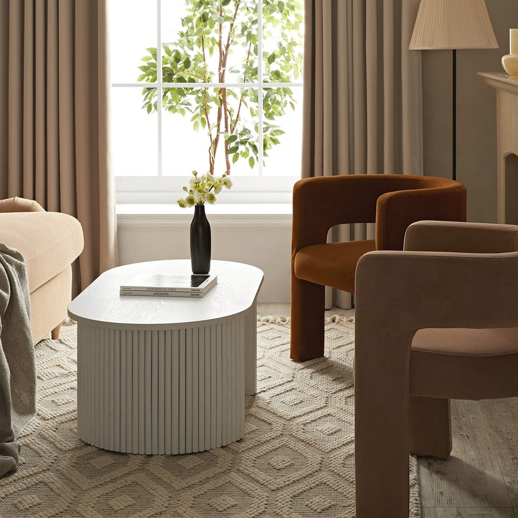 Maru Oval Coffee Table, Washed White