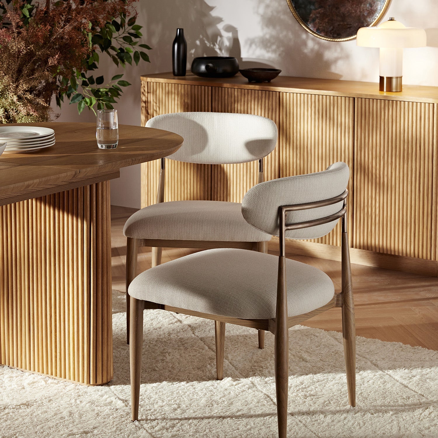 Dagmar Set of 2 Dining Chairs, Ivory Weave| Natural Frame