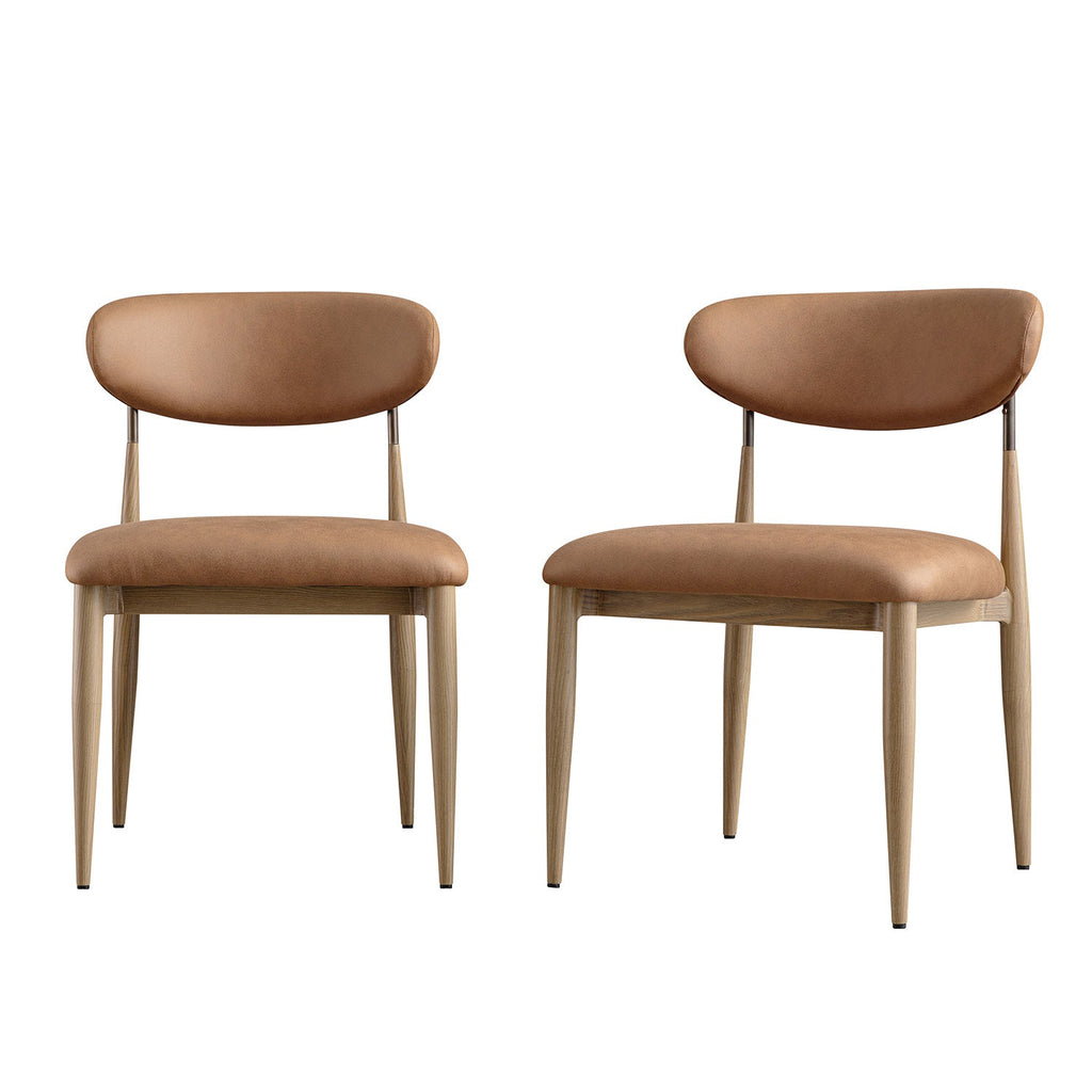 Dagmar Set of 2 Dining Chairs, Chestnut Faux Leather | Natural Frame