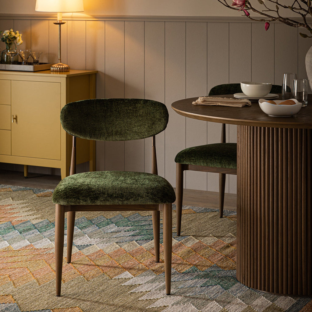Dagmar Set of 2 Dining Chairs, Moss Chenille | Silver Oak Frame