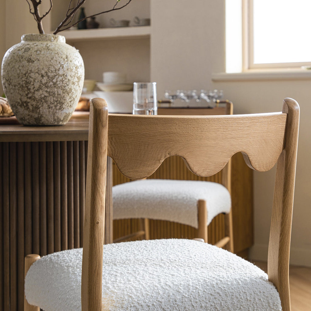 Ludlow Set of 2 Dining Chairs, Ecru Boucle | Natural Oak Frame