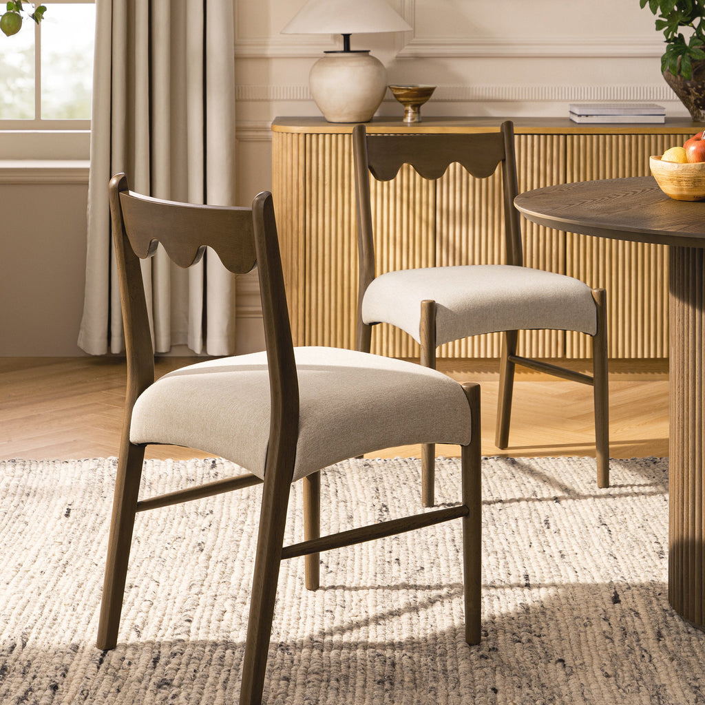 Ludlow Set of 2 Dining Chairs, Oatmeal Fabric | Silver Oak Frame