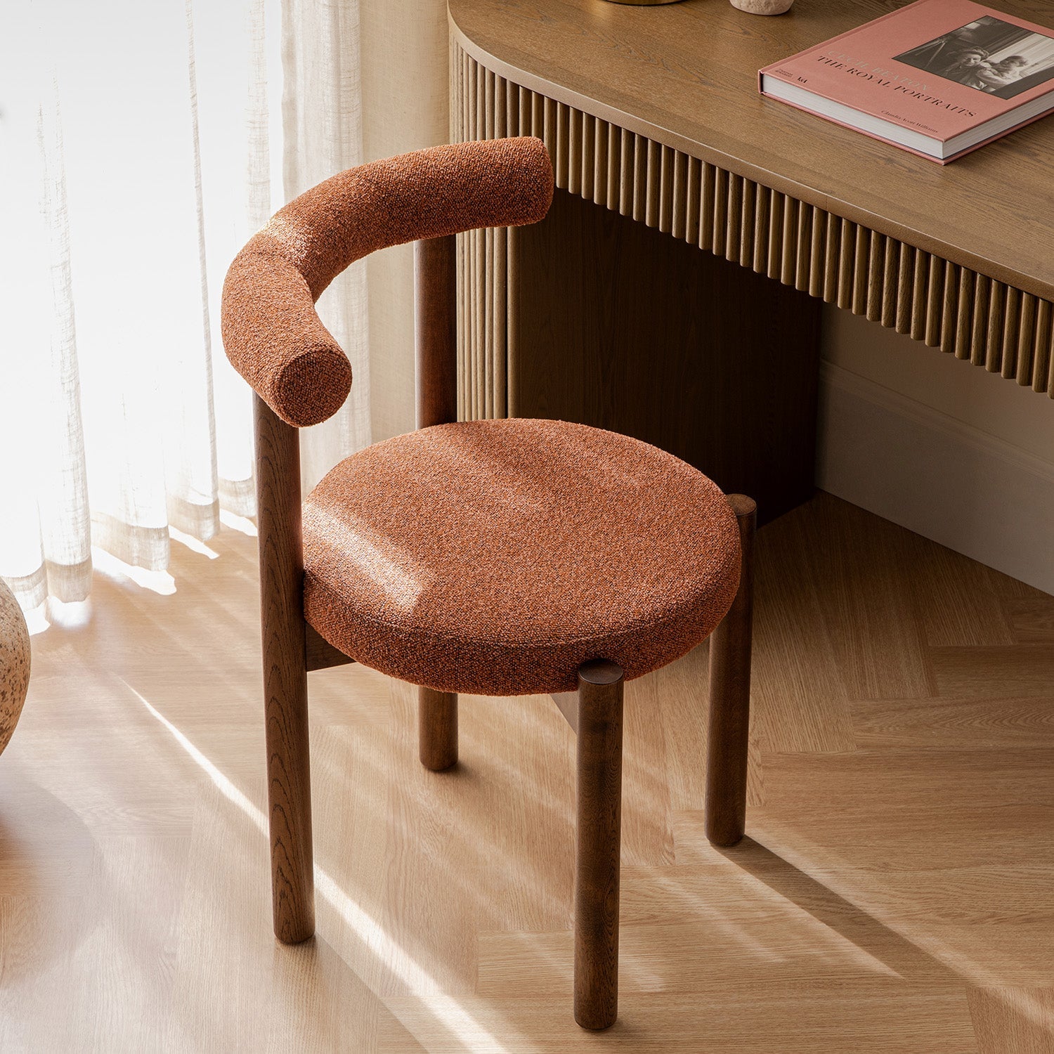 Demeter Dining Chair, Brick Boucle | Dark Walnut Frame