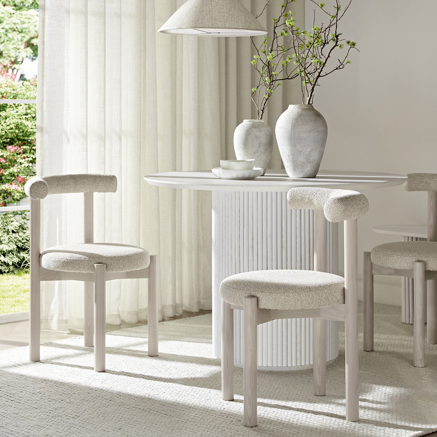 Demeter Dining Chair, Oatmeal Fabric | White Washed Oak Frame