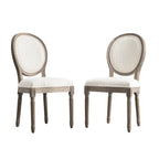 Lainston Set of 2 Classic Weathered Oak Dining Chairs, Beige Textured Fabric