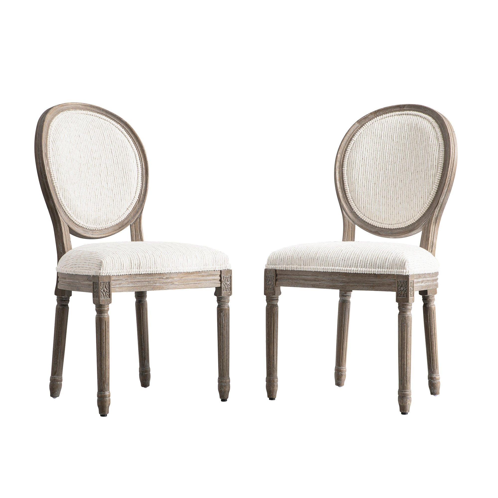 Lainston Set of 2 Classic Weathered Oak Dining Chairs, Beige Textured Fabric