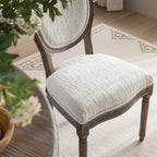 Lainston Set of 2 Classic Weathered Oak Dining Chairs, Beige Textured Fabric