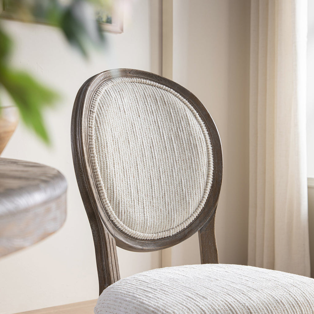 Lainston Set of 2 Classic Weathered Oak Dining Chairs, Beige Textured Fabric