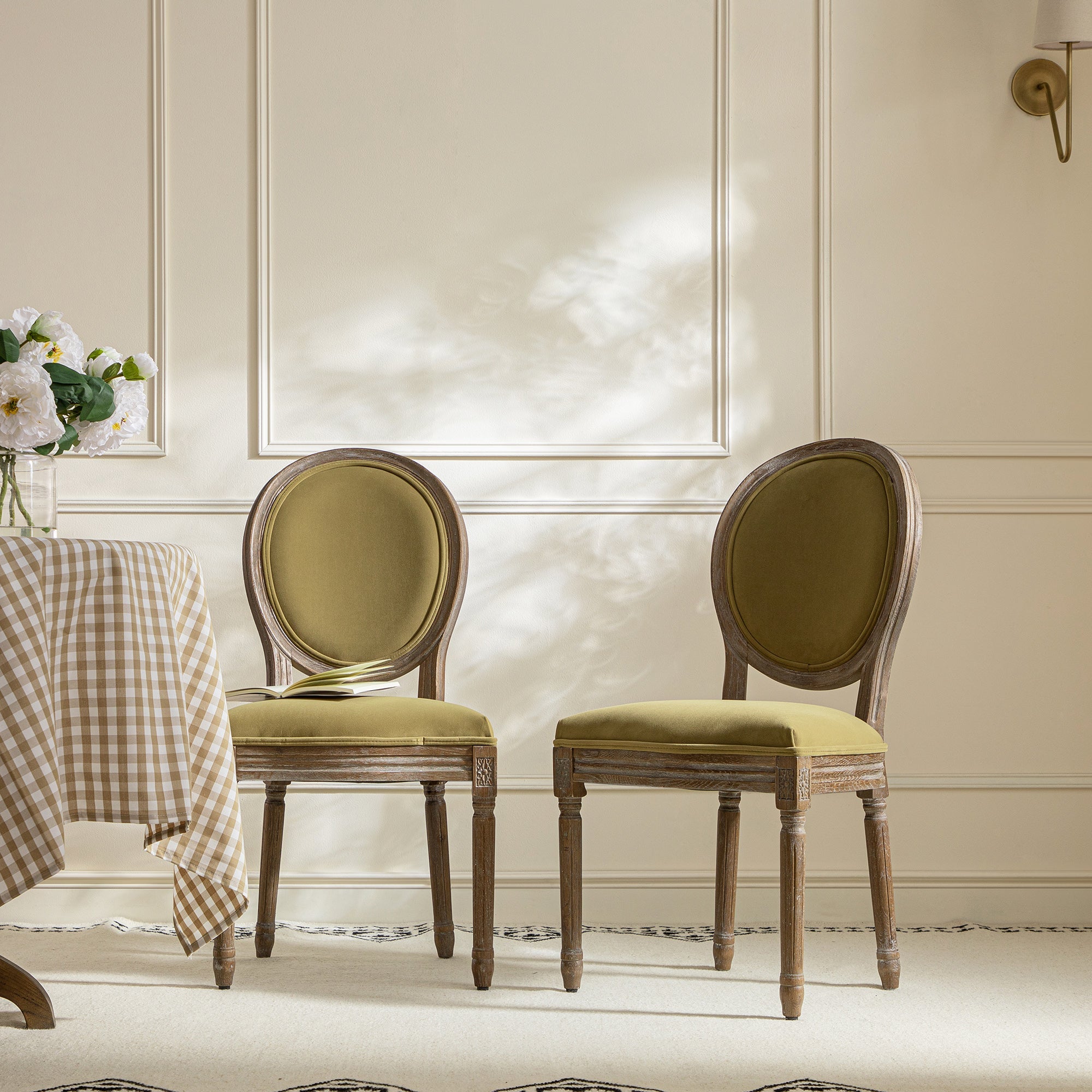 Lainston Set of 2 Classic Weathered Oak Dining Chairs, Fudge Velvet