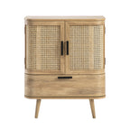 Izzy Curved Rattan 1-Drawer Small Sideboard, Natural