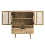 Izzy Curved Rattan 1-Drawer Small Sideboard, Natural