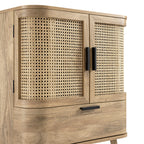 Izzy Curved Rattan 1-Drawer Small Sideboard, Natural