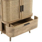 Izzy Curved Rattan 1-Drawer Small Sideboard, Natural