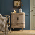 Izzy Curved Rattan 1-Drawer Small Sideboard, Natural