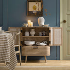 Izzy Curved Rattan 1-Drawer Small Sideboard, Natural