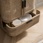 Izzy Curved Rattan 1-Drawer Small Sideboard, Natural