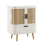 Izzy Curved Rattan 1-Drawer Small Sideboard, White