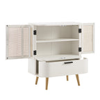 Izzy Curved Rattan 1-Drawer Small Sideboard, White