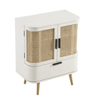 Izzy Curved Rattan 1-Drawer Small Sideboard, White