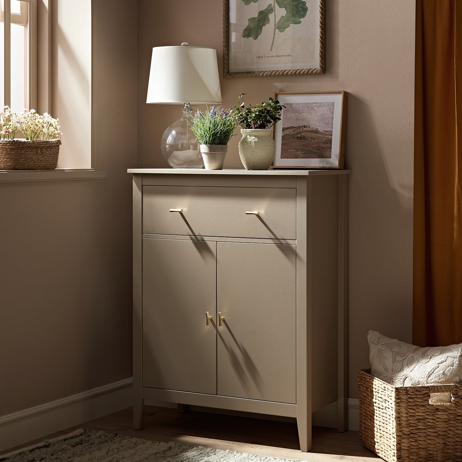 Oakham Small Sideboard with Drawer, Deep Greige