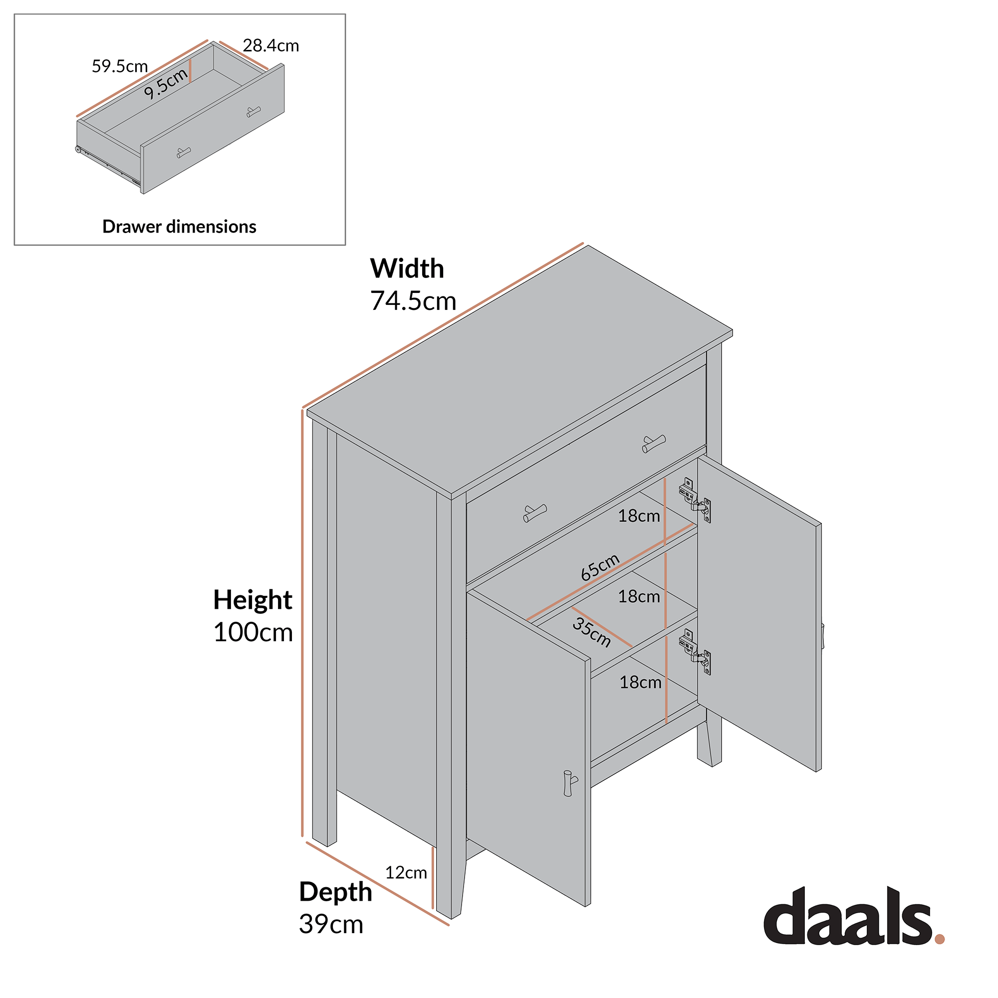 Oakham Small Sideboard with Drawer, Desert Sage