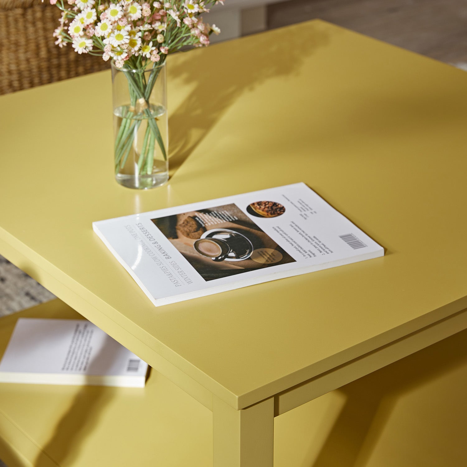 Oakham 80cm Square Coffee Table, Rattan Yellow