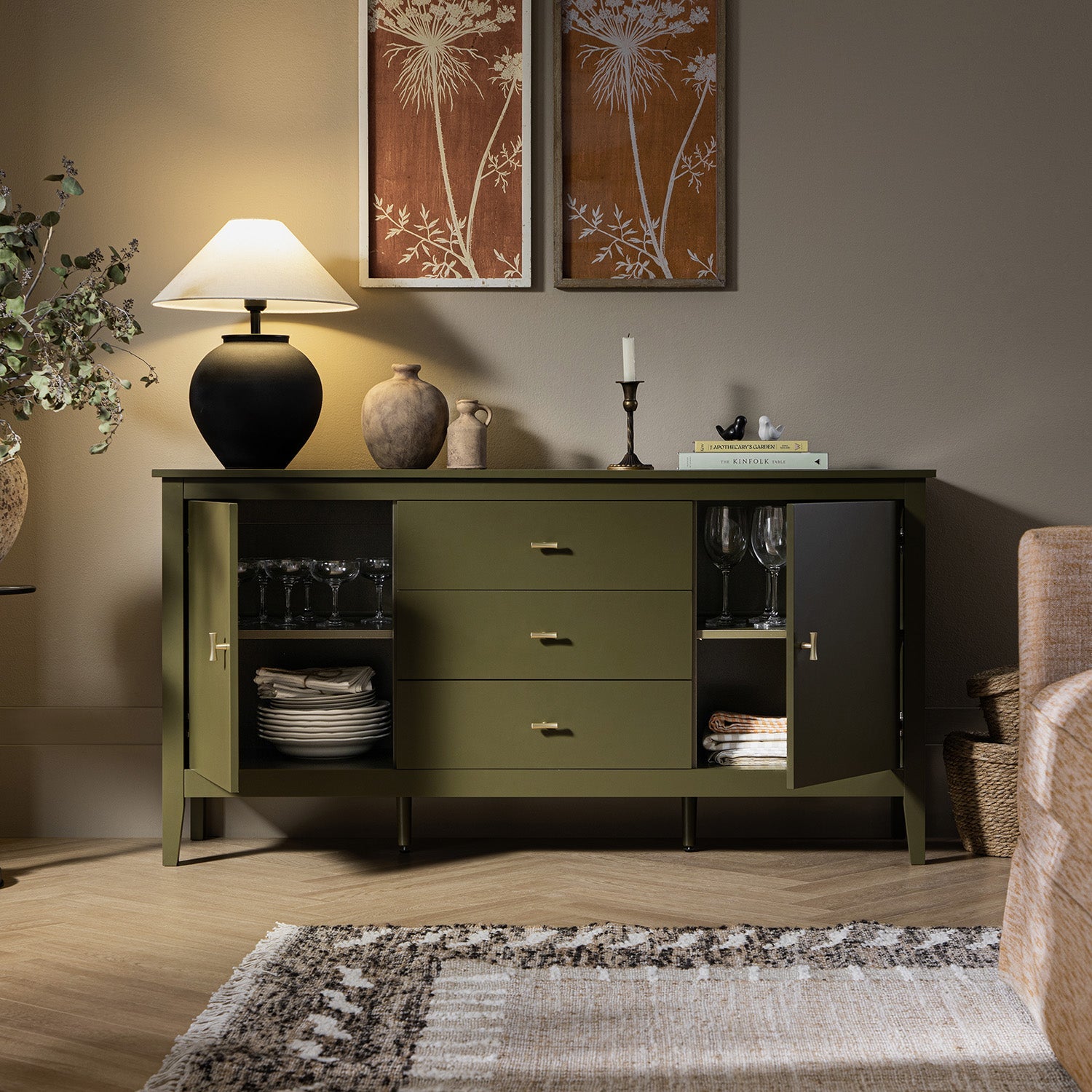 Oakham Wide Sideboard with Drawers, Olive Grove