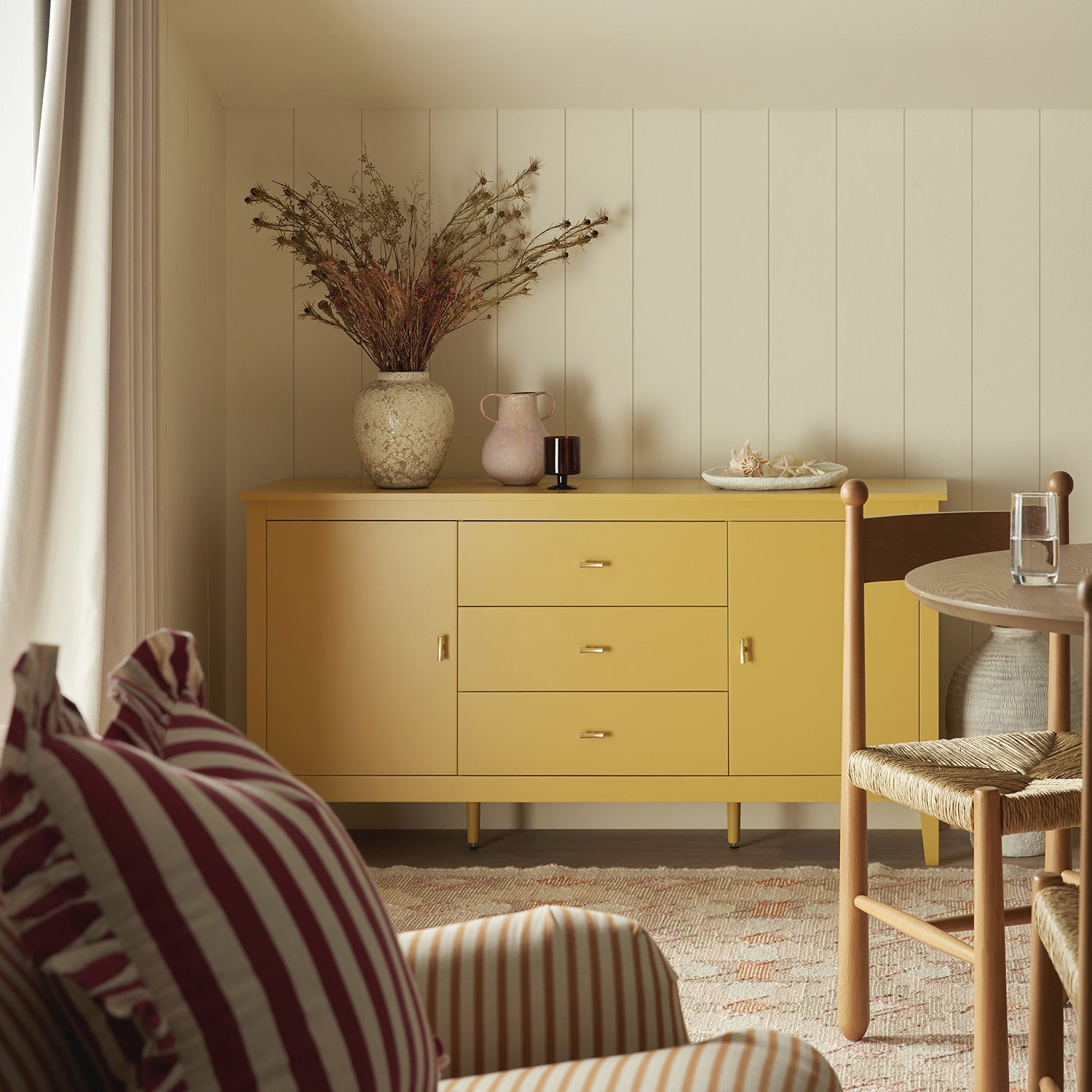Oakham Wide Sideboard with Drawers, Rattan Yellow