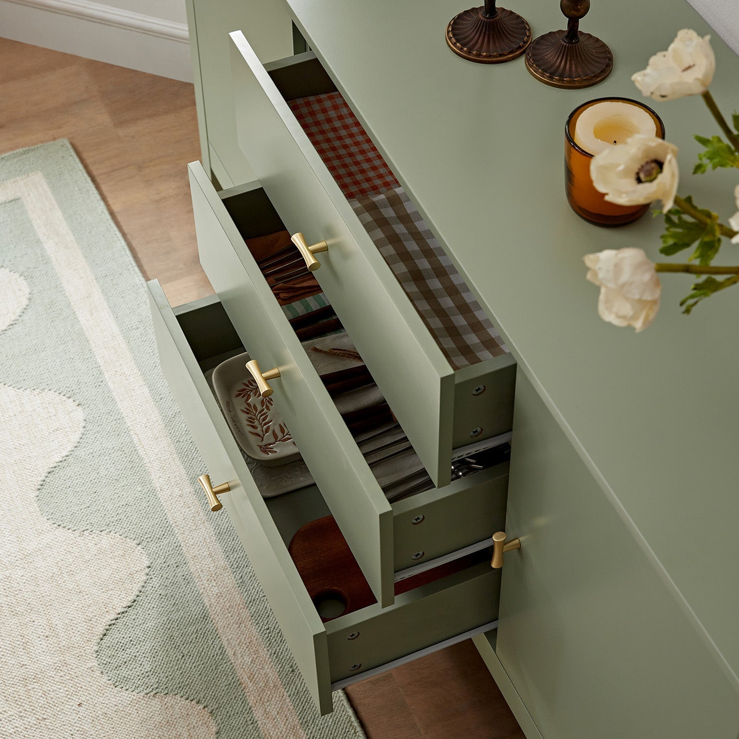 Oakham Wide Sideboard with Drawers, Desert Sage