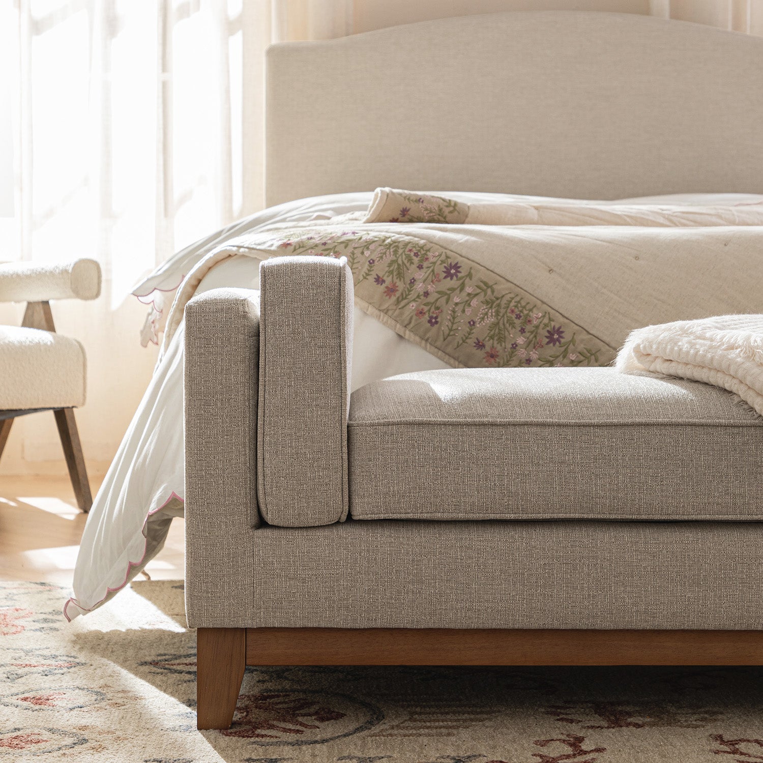 Dipley Oatmeal Woven Fabric Upholstered Bench