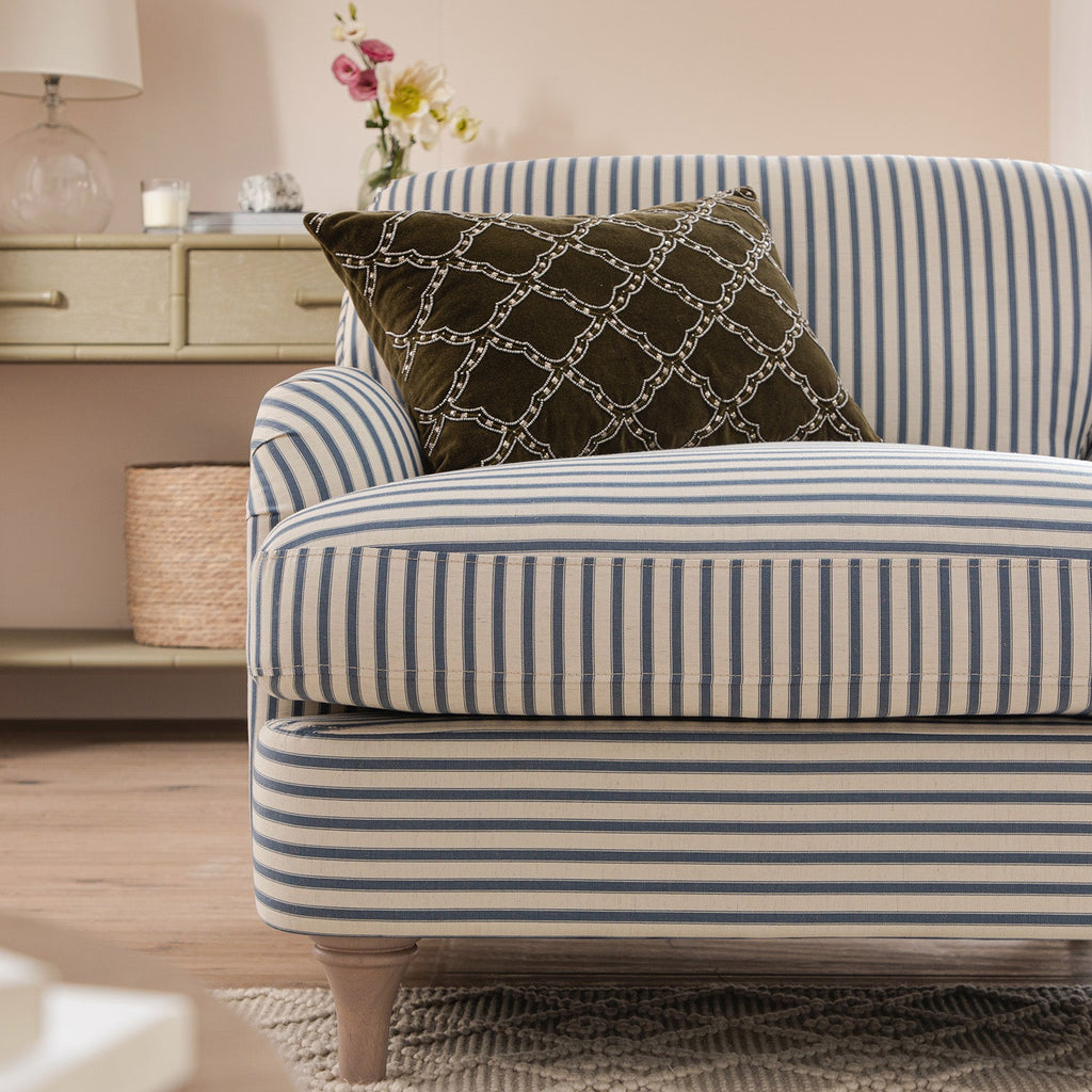 Daphnis Blue Striped Linen Blend Sofa, 1-Seater