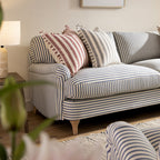 Daphnis Blue Striped Linen Blend Sofa, 3-Seater