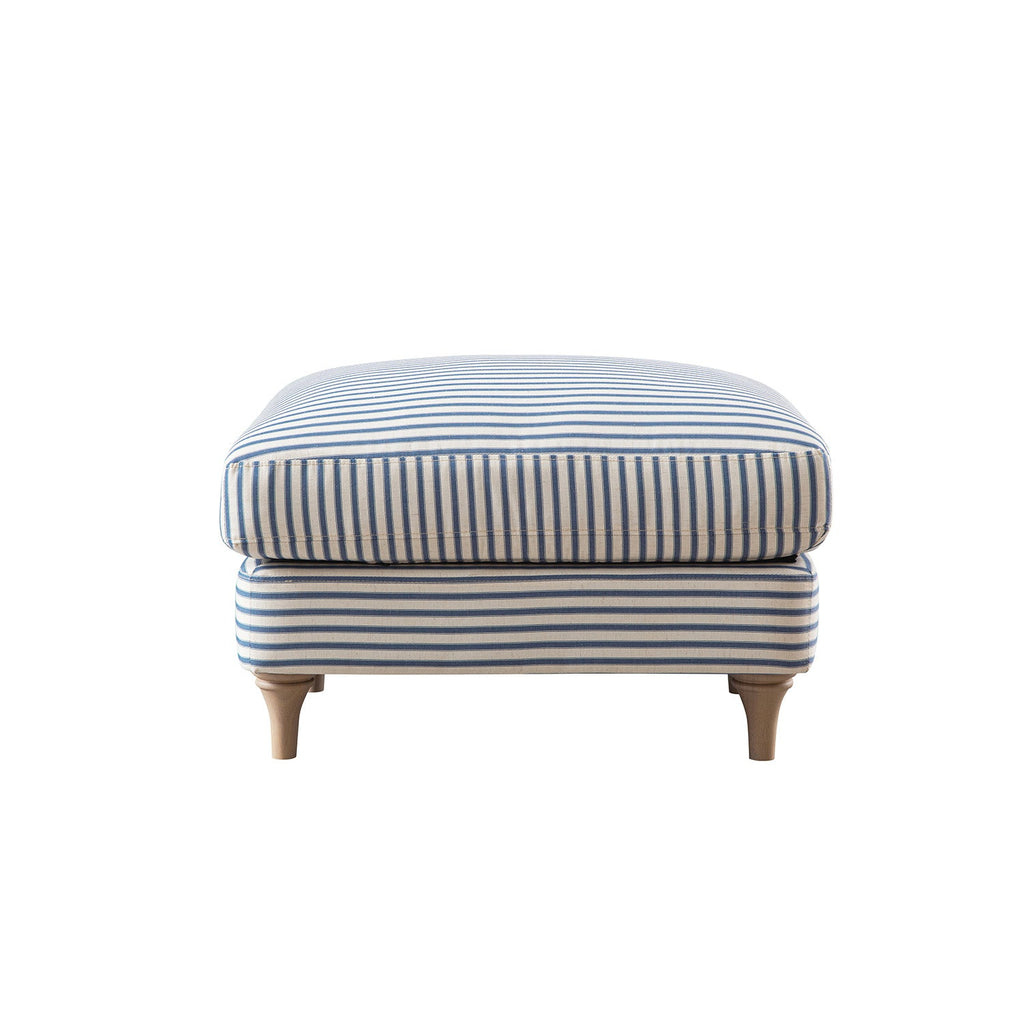Daphnis Blue Striped Linen Blend Footstool