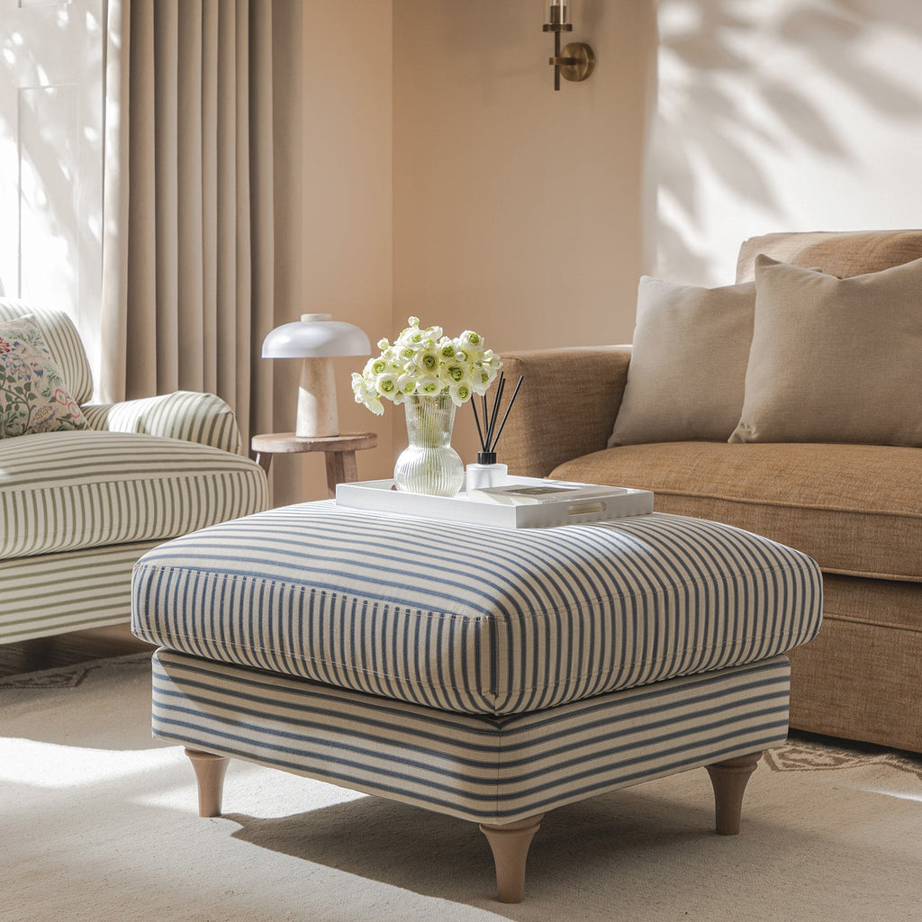 Daphnis Blue Striped Linen Blend Footstool
