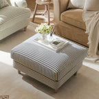 Daphnis Blue Striped Linen Blend Footstool