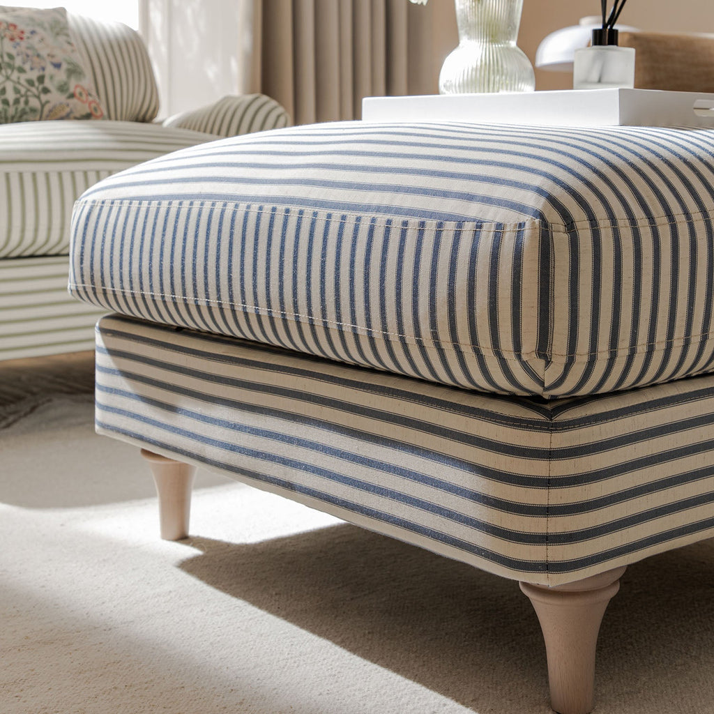Daphnis Blue Striped Linen Blend Footstool